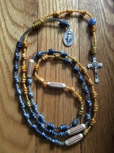 Variated Blue/Mustard Rosary with Miraculous Medal
